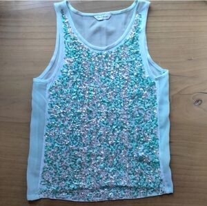 Miss Selfridge Sparkly Iridescent Sequin Tank Top Cami Women's Size 8 Green